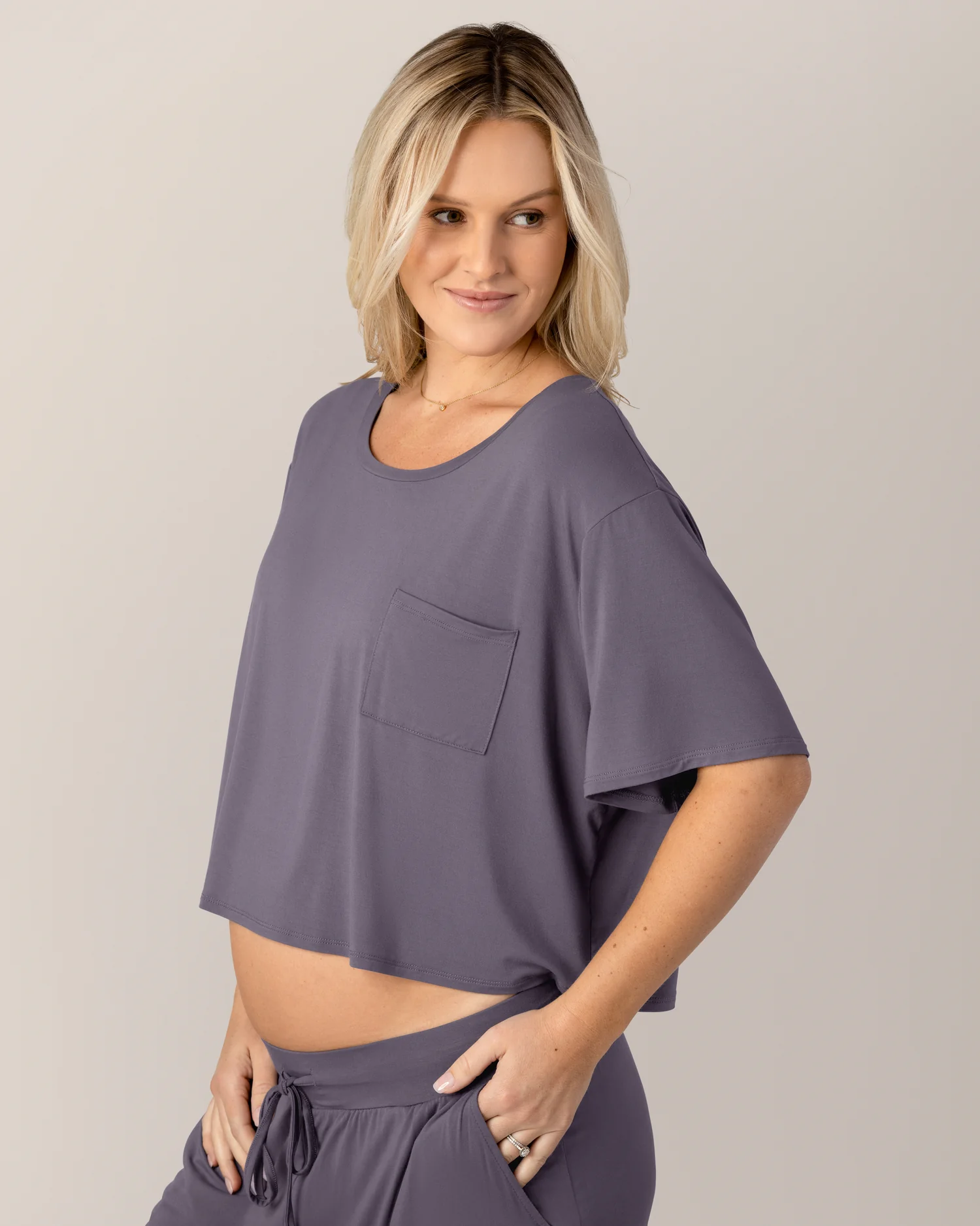 Aria Bamboo Casual Cropped Short Sleeve Top | Granite - Image 2