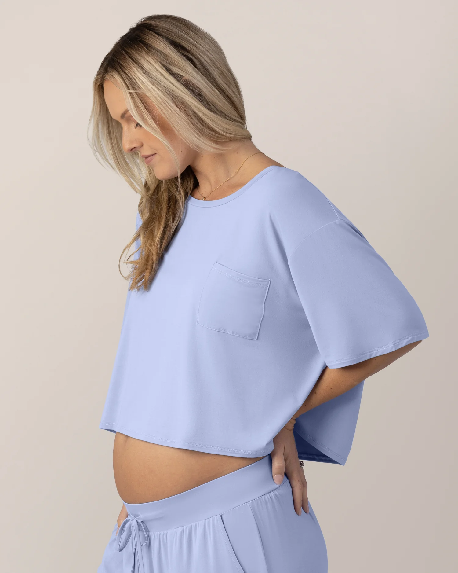 Aria Bamboo Casual Cropped Short Sleeve Top | Periwinkle - Image 4