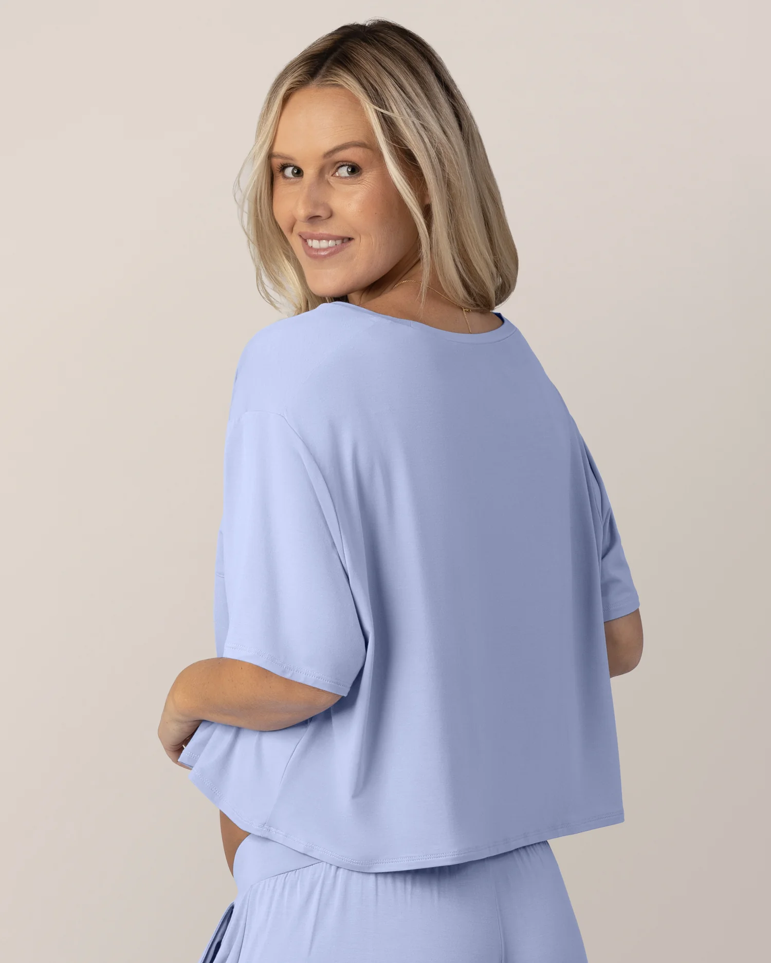 Aria Bamboo Casual Cropped Short Sleeve Top | Periwinkle - Image 5