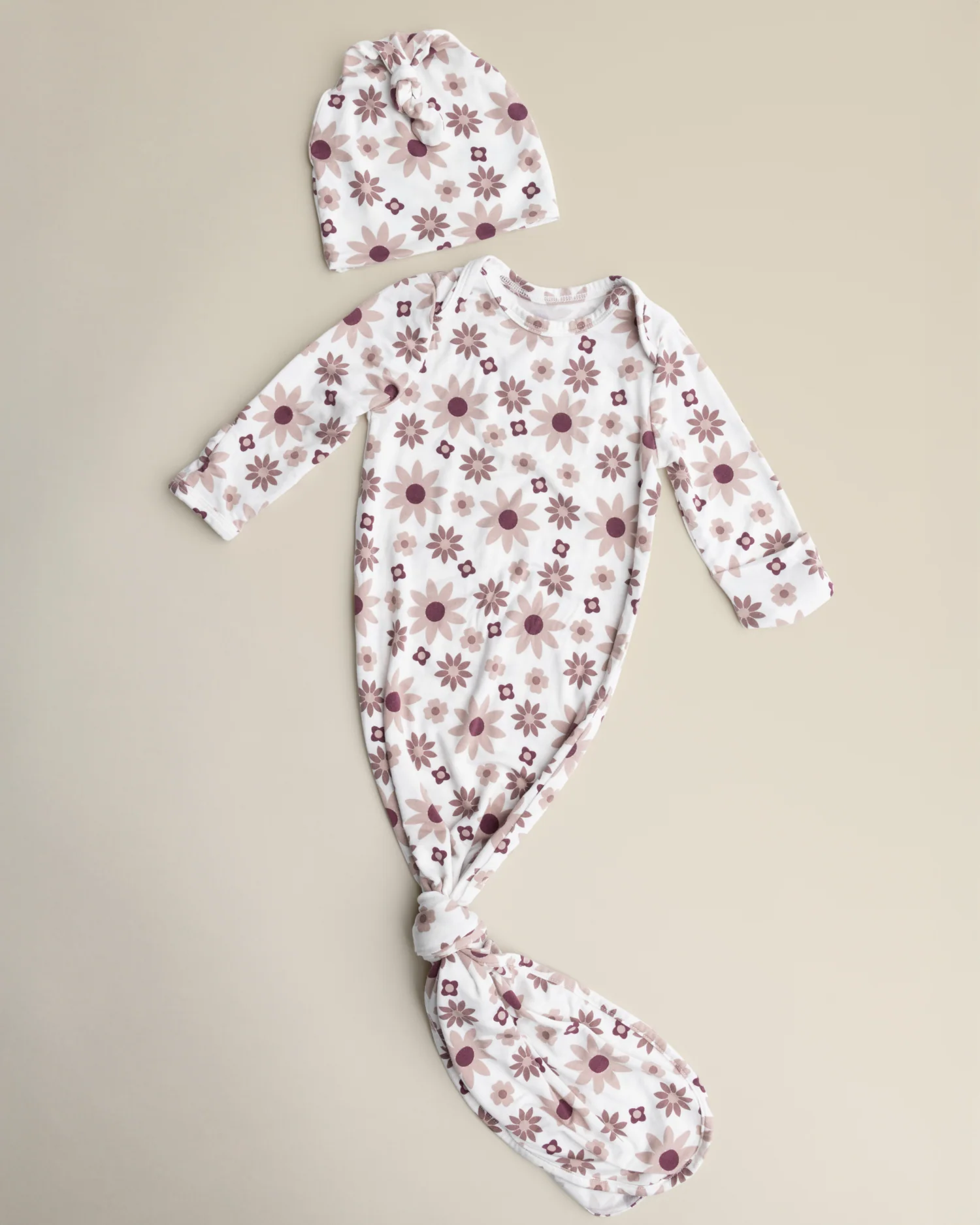 Bamboo Knotted Baby Gown & Hat | Twilight Floral - Image 3