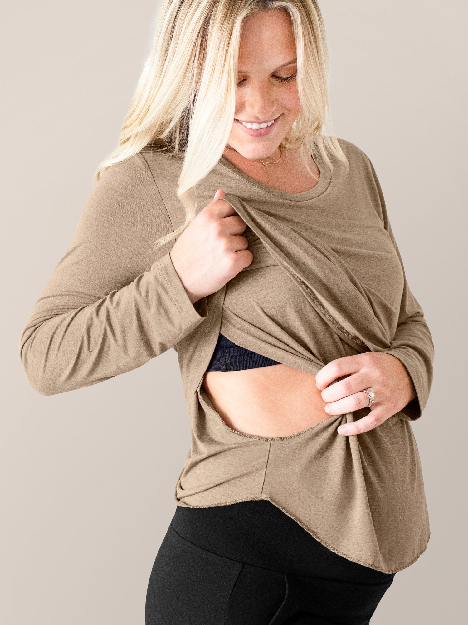 Bamboo Maternity & Nursing Long Sleeve T-shirt | Wheat - Image 2