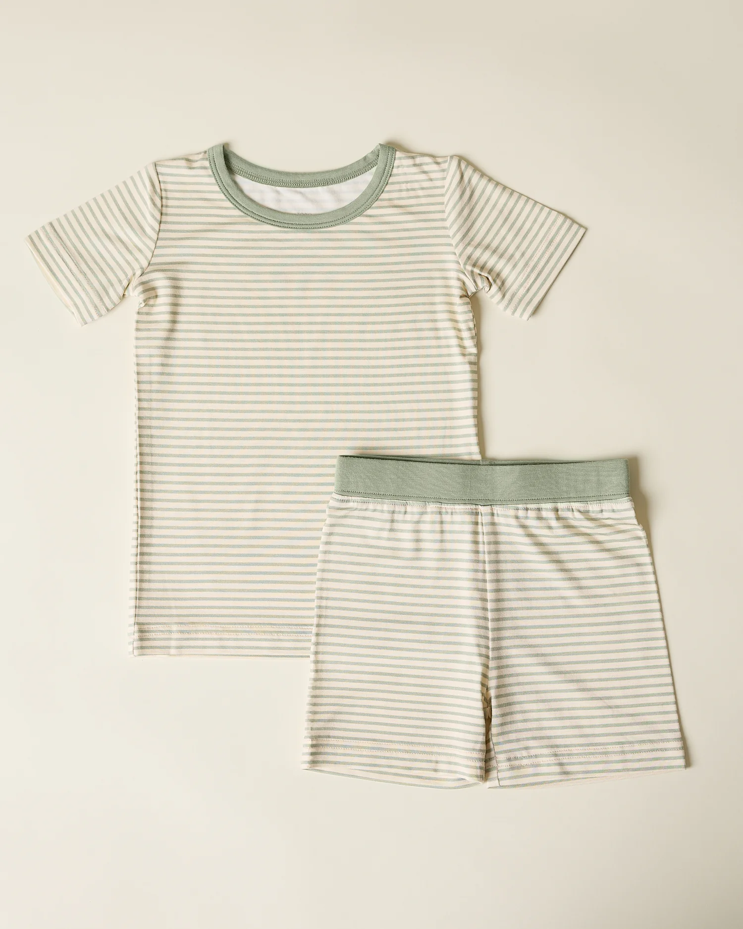 Bamboo Short Sleeve & Shorts Set | Sage Candy Stripe - Image 6