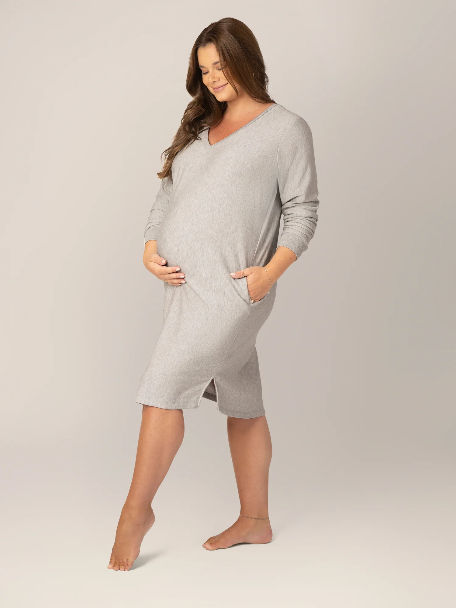 Blake Maternity & Nursing Lounge Dress | Grey Heather - Image 4