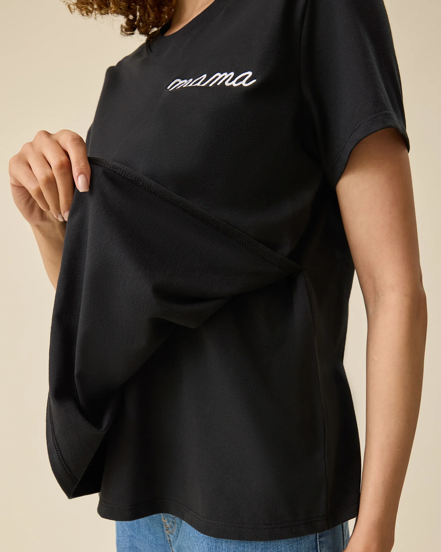 Classic Cotton Nursing T-shirt | Black - Embroidered - Image 3