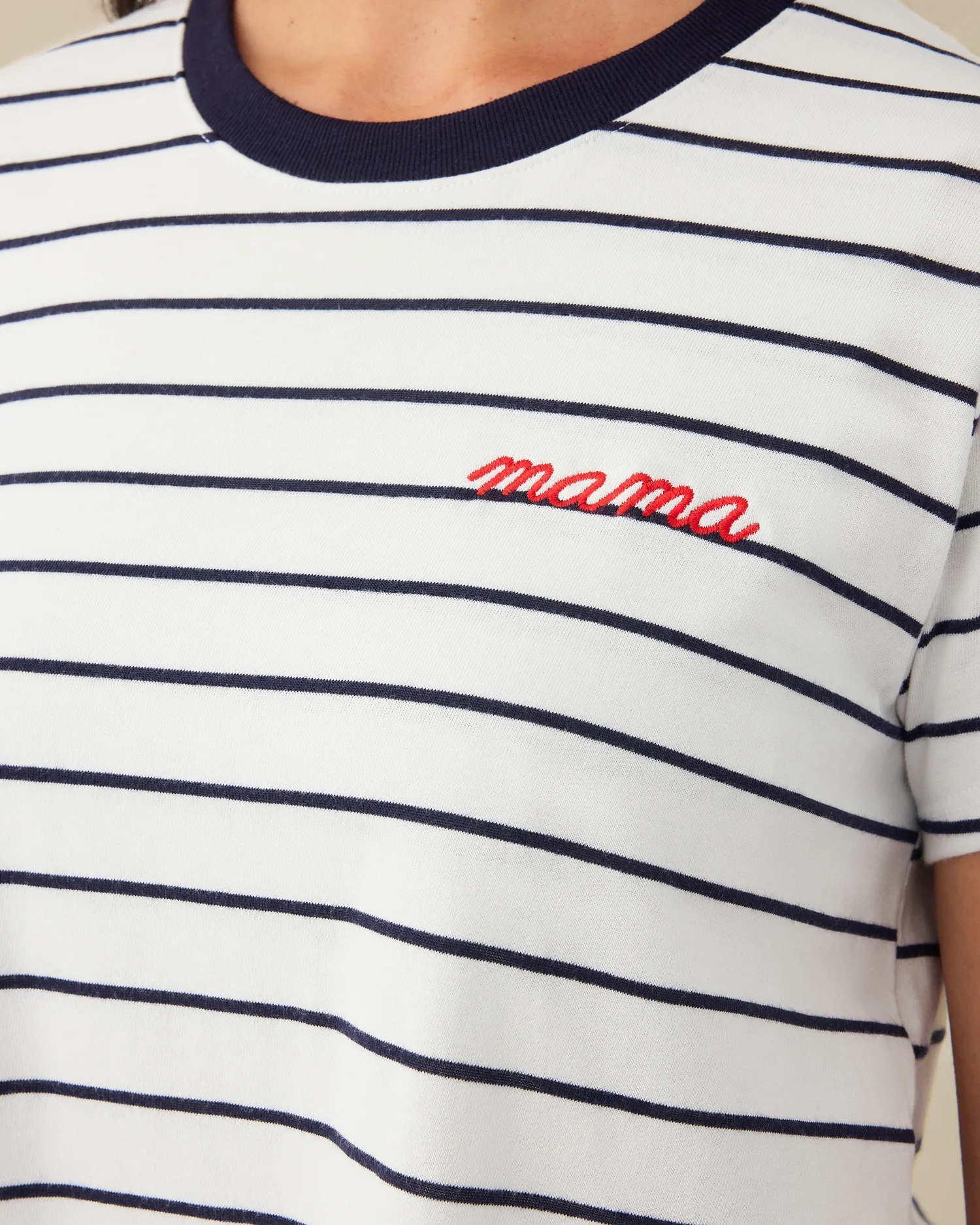 Classic Cotton Nursing T-shirt | Navy & White Stripe - Embroidered - Image 3