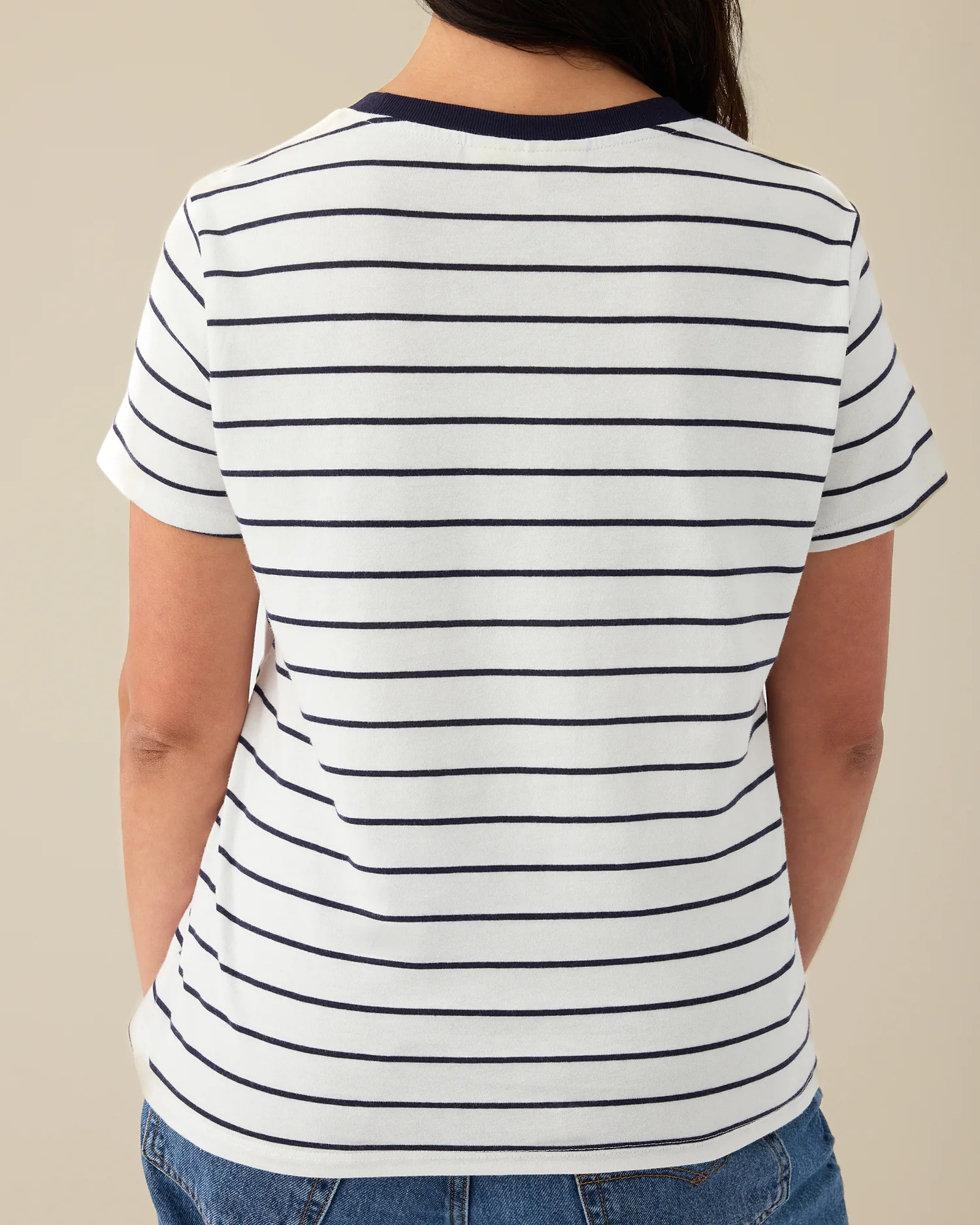 Classic Cotton Nursing T-shirt | Navy & White Stripe - Embroidered - Image 4