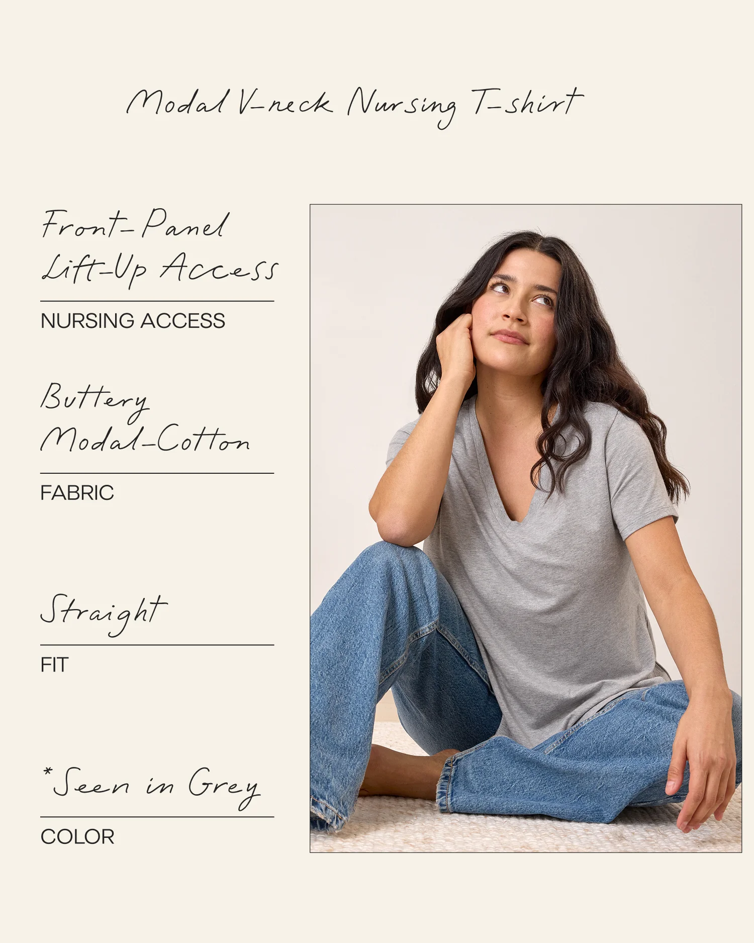 Classic Modal V-neck Nursing T-shirt | Grey Heather - Image 7