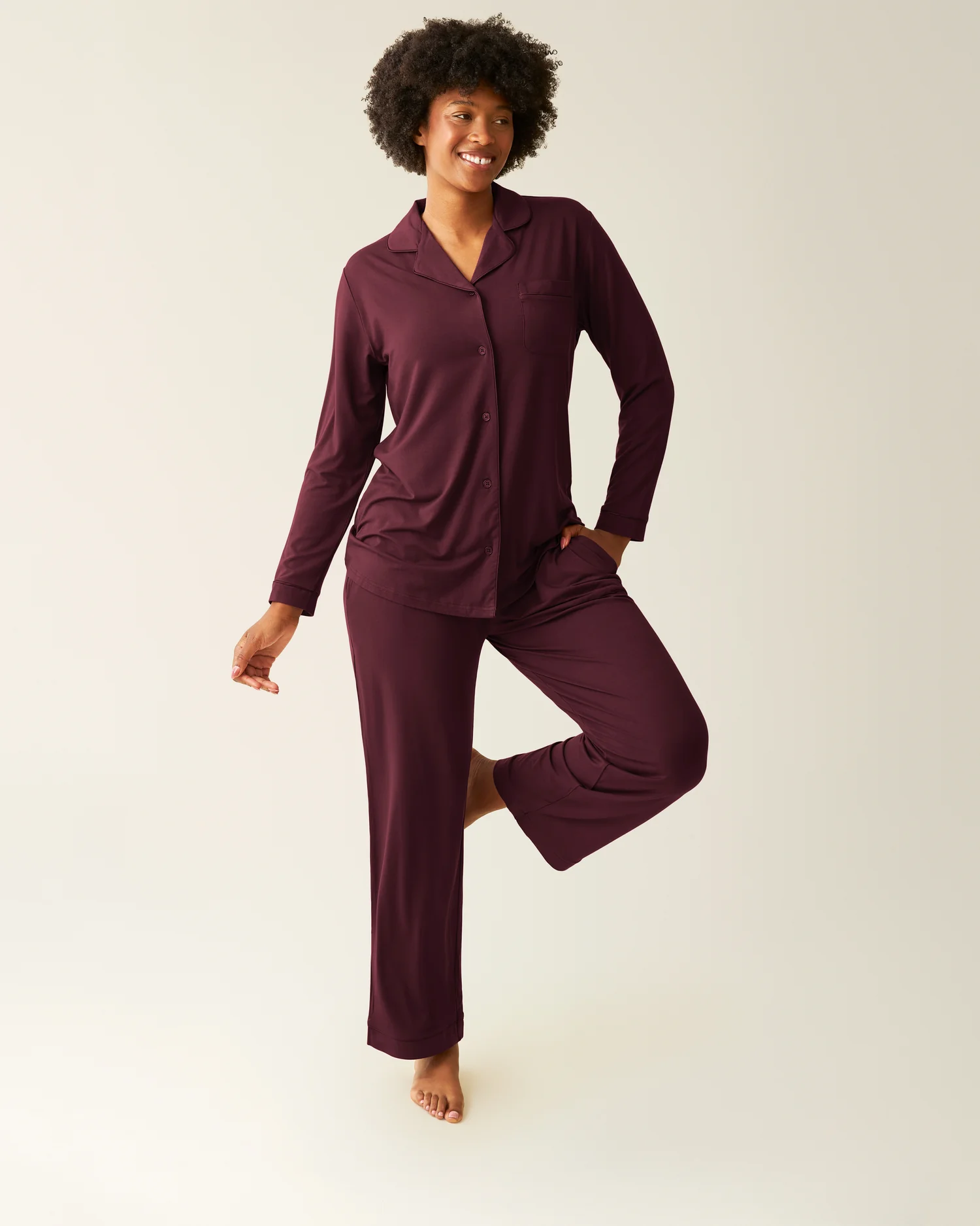 Clea Bamboo Long Sleeve Pajama Set | Deep Burgundy