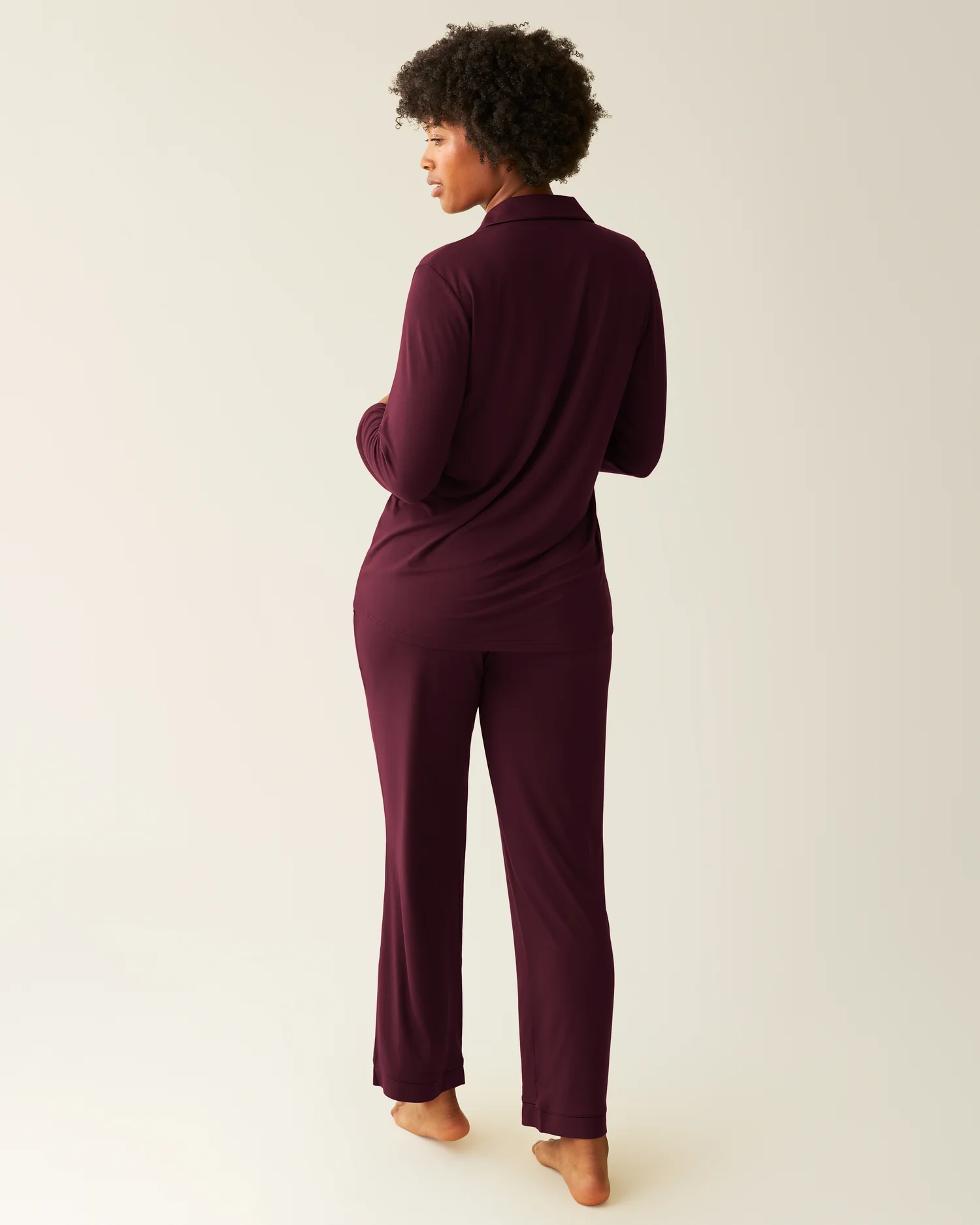 Clea Bamboo Long Sleeve Pajama Set | Deep Burgundy - Image 2