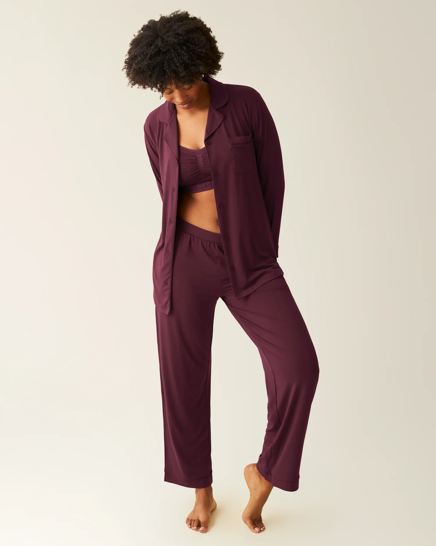 Clea Bamboo Long Sleeve Pajama Set | Deep Burgundy - Image 4