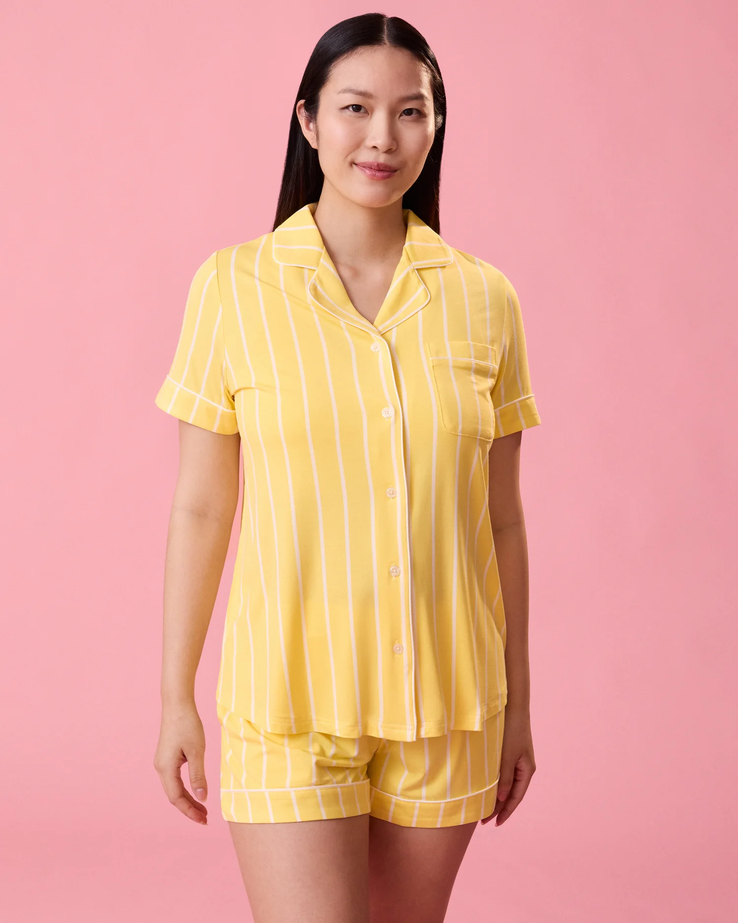 Clea Bamboo Short Sleeve Pajama Set | Dandelion Stripe