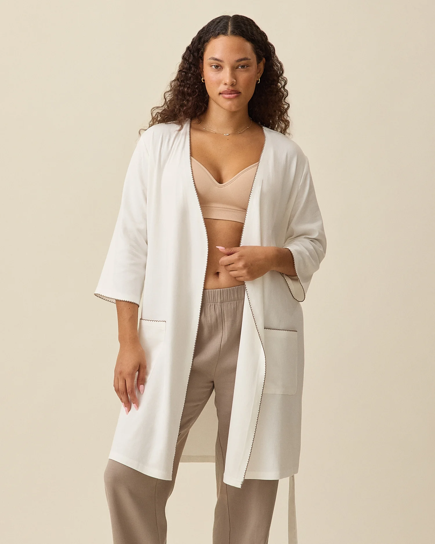 Cotton Bamboo Robe | Ivory - Image 3