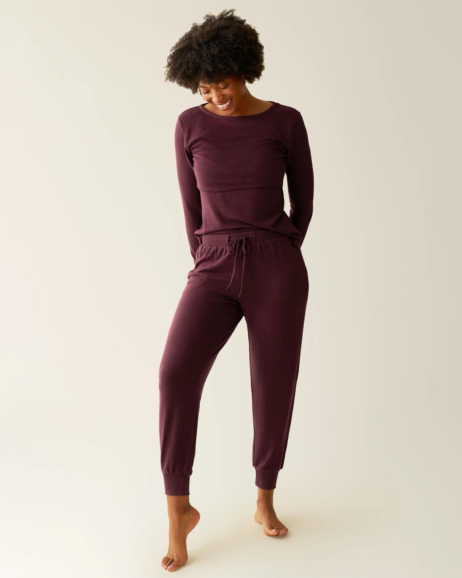 CozyKnit Nursing Pajama & Lounge Set | Deep Burgundy