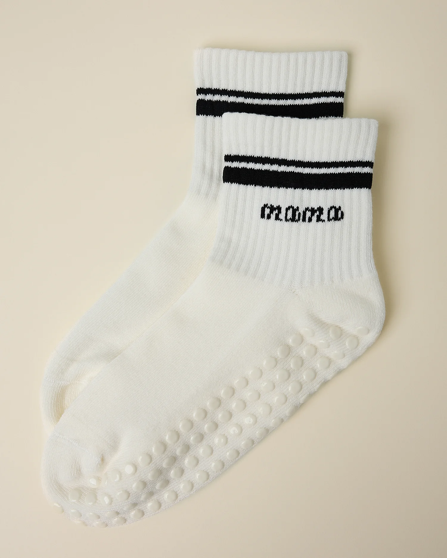 Non-Slip Quarter Crew Socks | Ivory & Black - Image 4