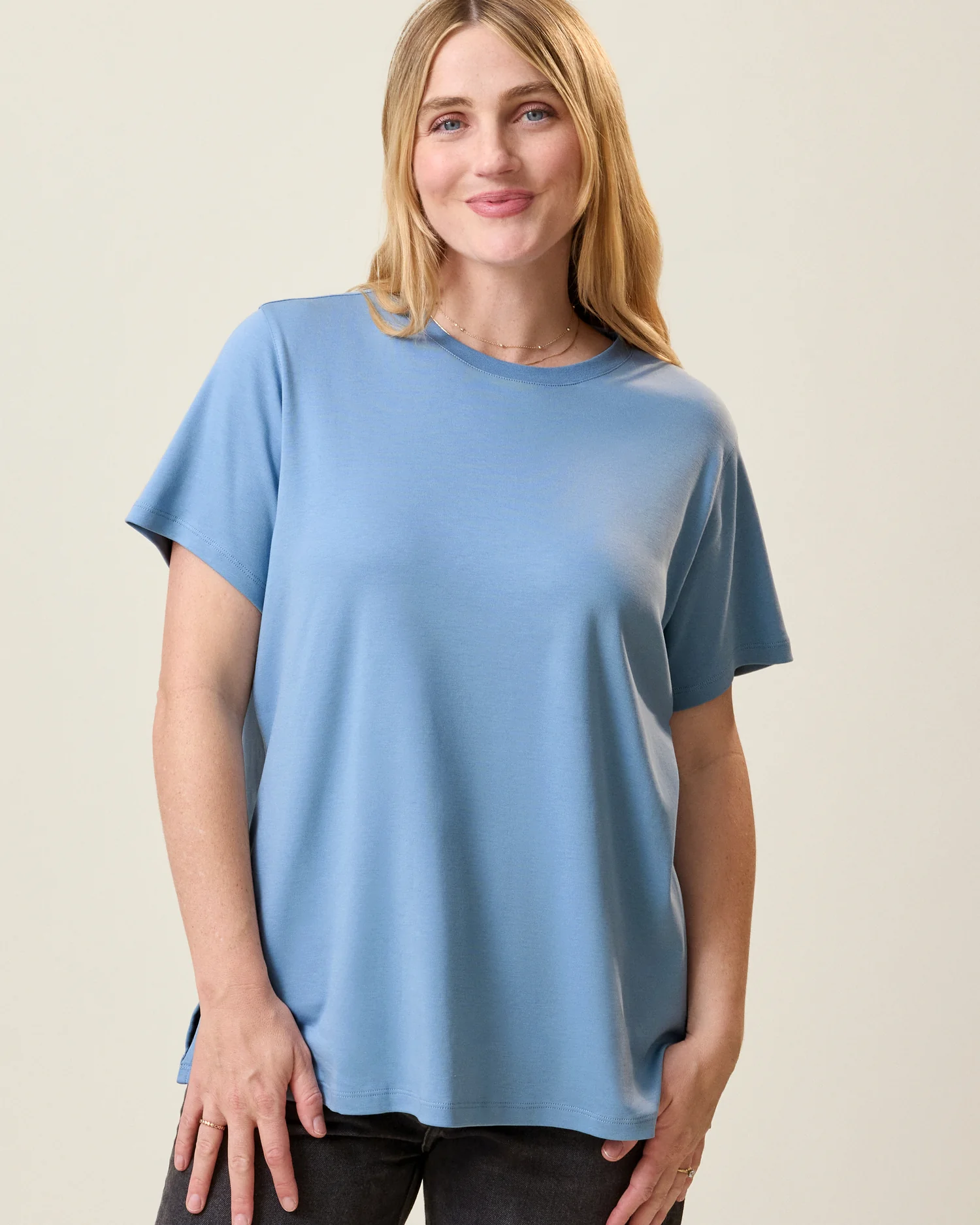 Pima Cotton Side Zip Maternity & Nursing T-shirt | Vintage Blue