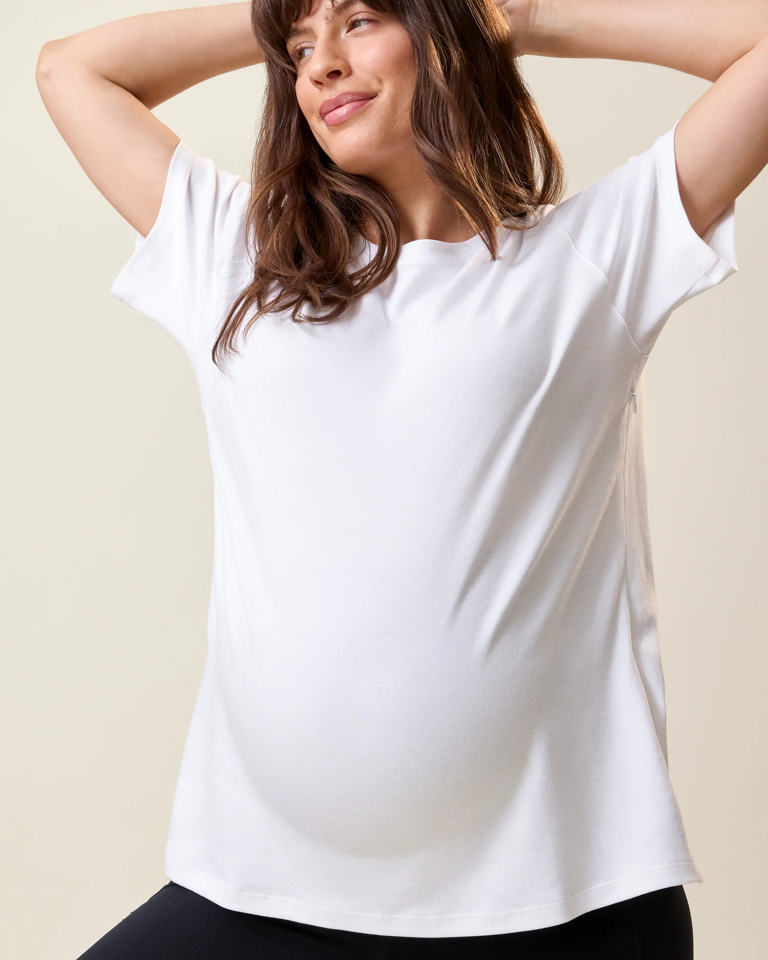 Pima Cotton Side Zip Maternity & Nursing T-shirt | White