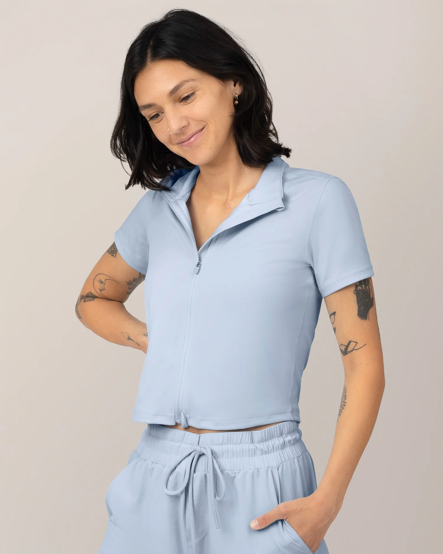 Presley Active Zip Front Nursing Top | French Blue - Image 4