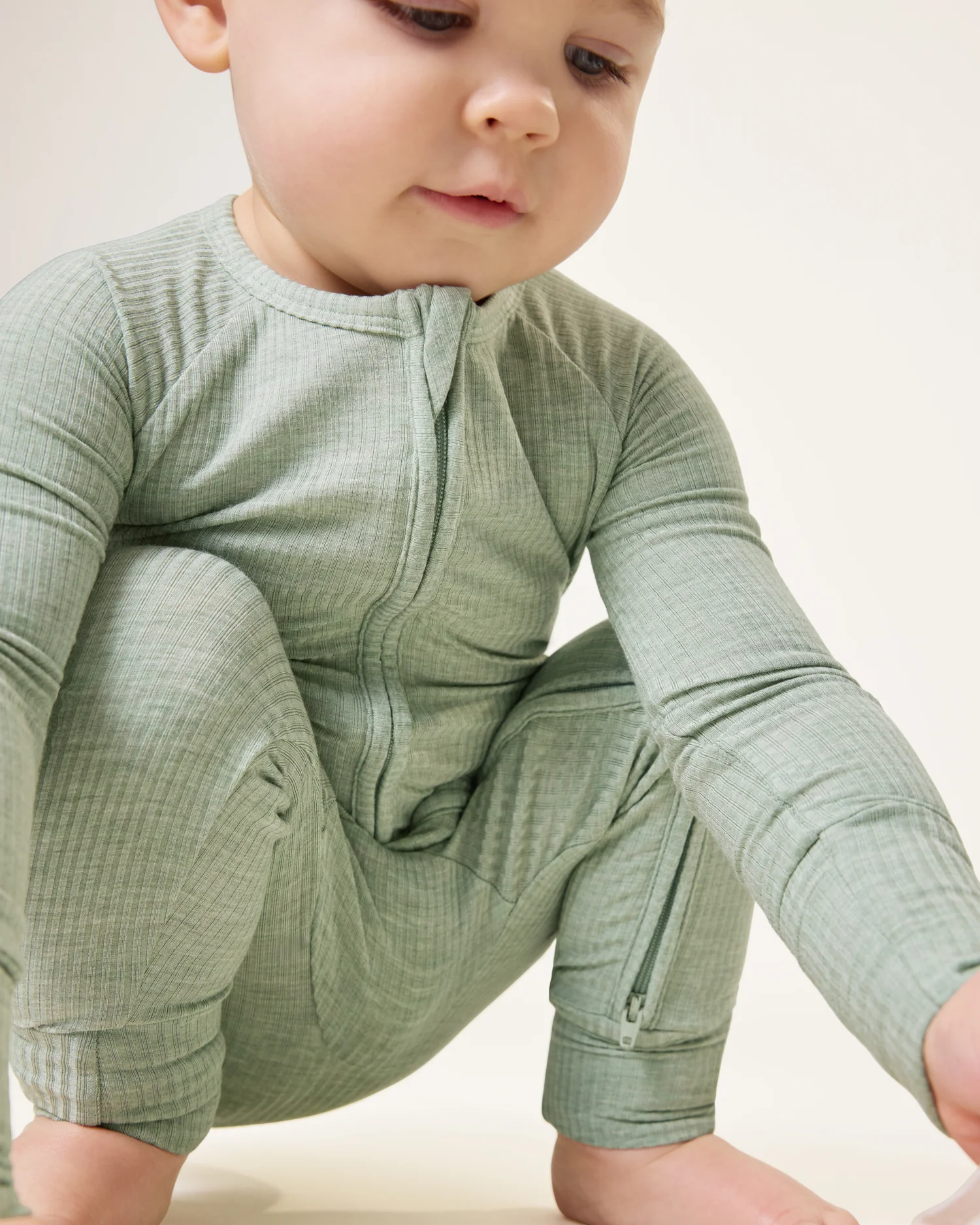 Ribbed Bamboo Baby Pajama | Sage Heather - Image 2