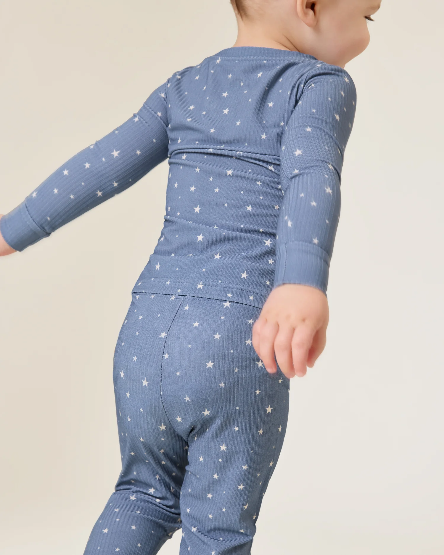 Ribbed Bamboo Baby Two-Piece Pajama Set | Blue Stars - Image 4