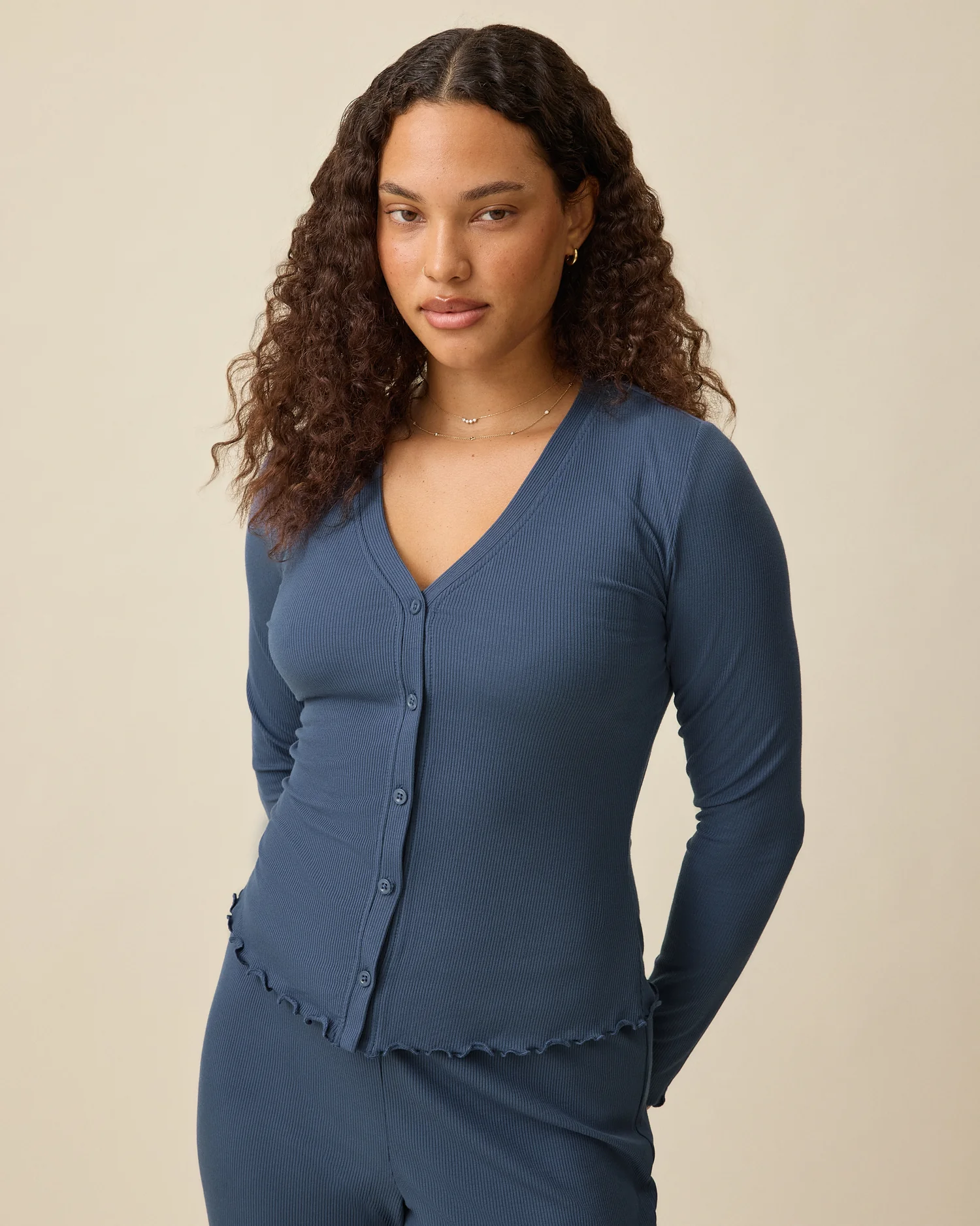 Ribbed Modal Nursing Lounge Set | Light Navy - Image 3