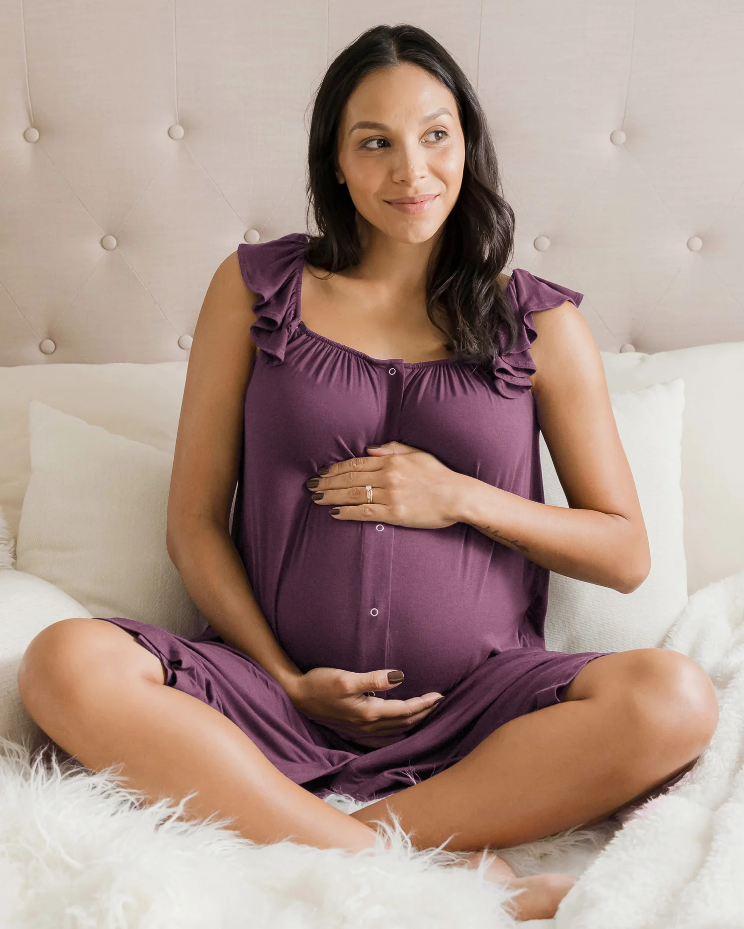 Ruffle Strap Labor & Delivery Gown | Burgundy Plum - Image 2