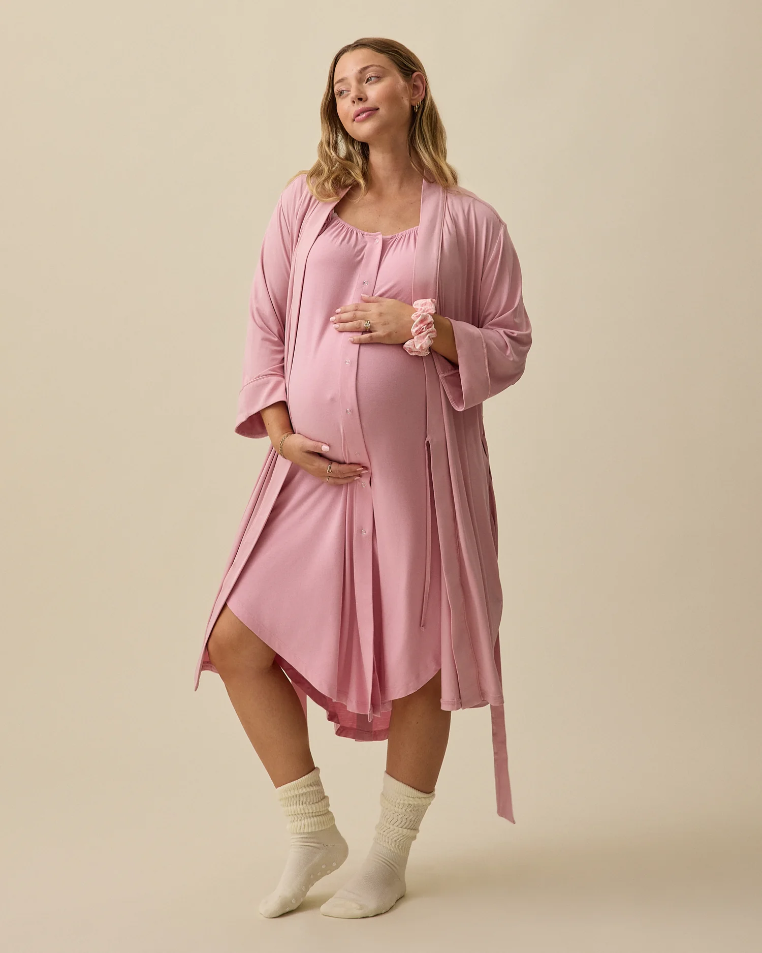 Ruffle Strap Labor & Delivery Gown | Light Mauve - Image 8