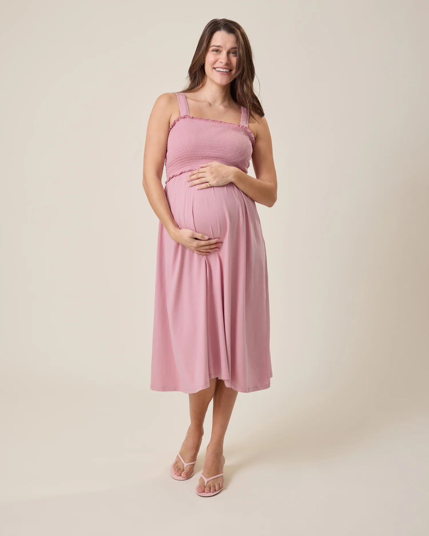 Sienna Smocked Maternity & Nursing Dress | Light Mauve