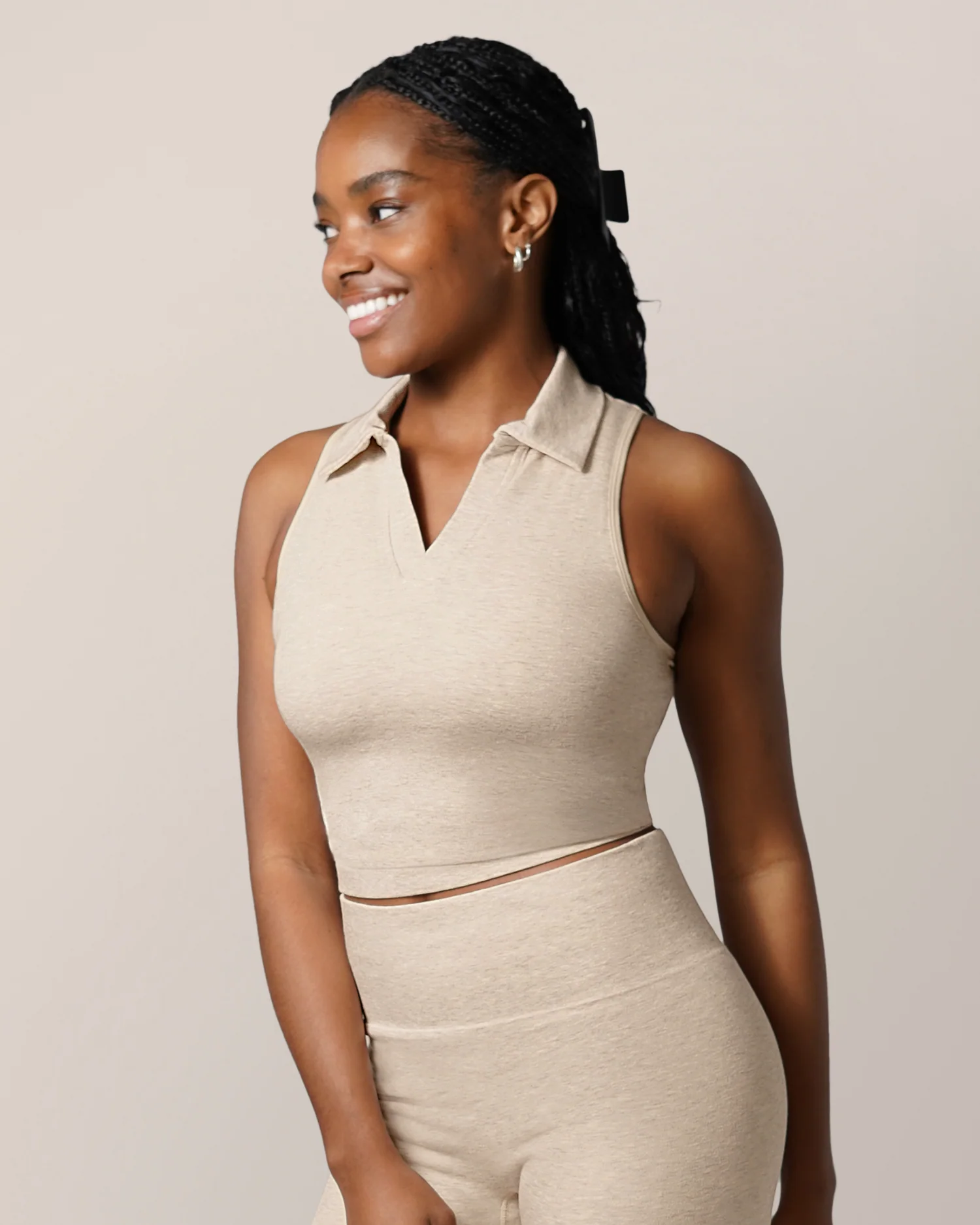 Sublime® Bamboo Collared Maternity & Nursing Longline Bra Top | Oatmeal Heather - Image 3
