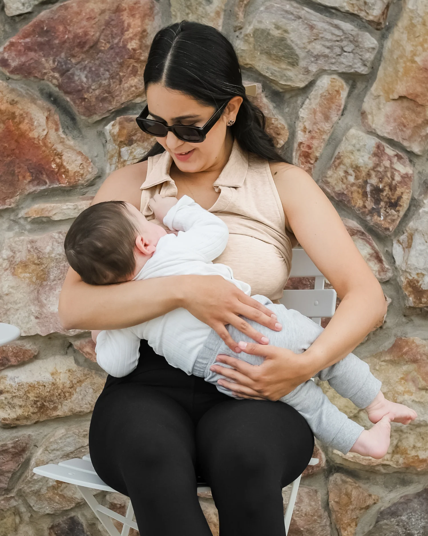 Sublime® Bamboo Collared Maternity & Nursing Longline Bra Top | Oatmeal Heather - Image 8