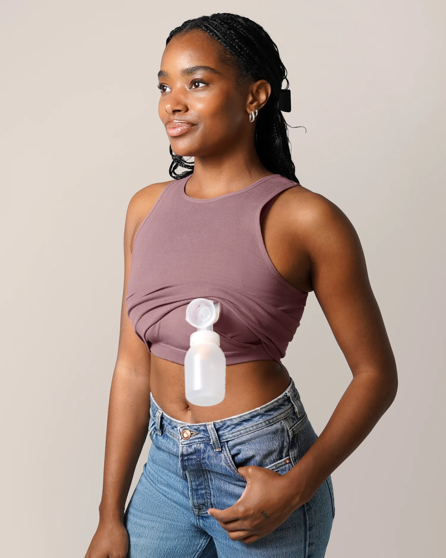 Sublime® Bamboo Hands-Free Pumping Longline Bra Top | Twilight