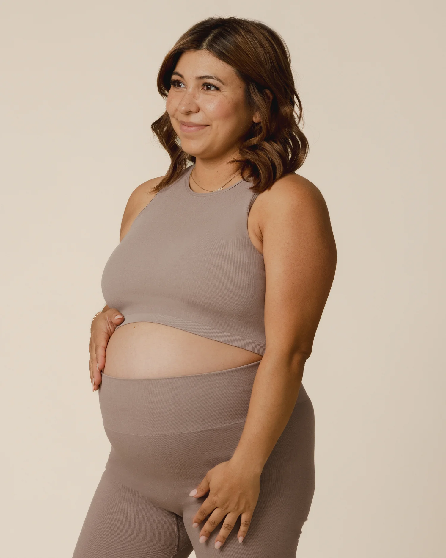 Sublime® Bamboo Maternity & Nursing Longline Bra Top | Taupe - Image 5