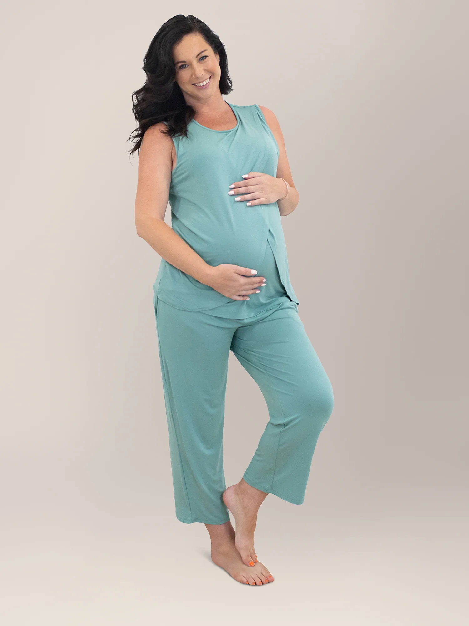 Tulip Hem Nursing Tank & Capri Pajama Set | Aqua - Image 4