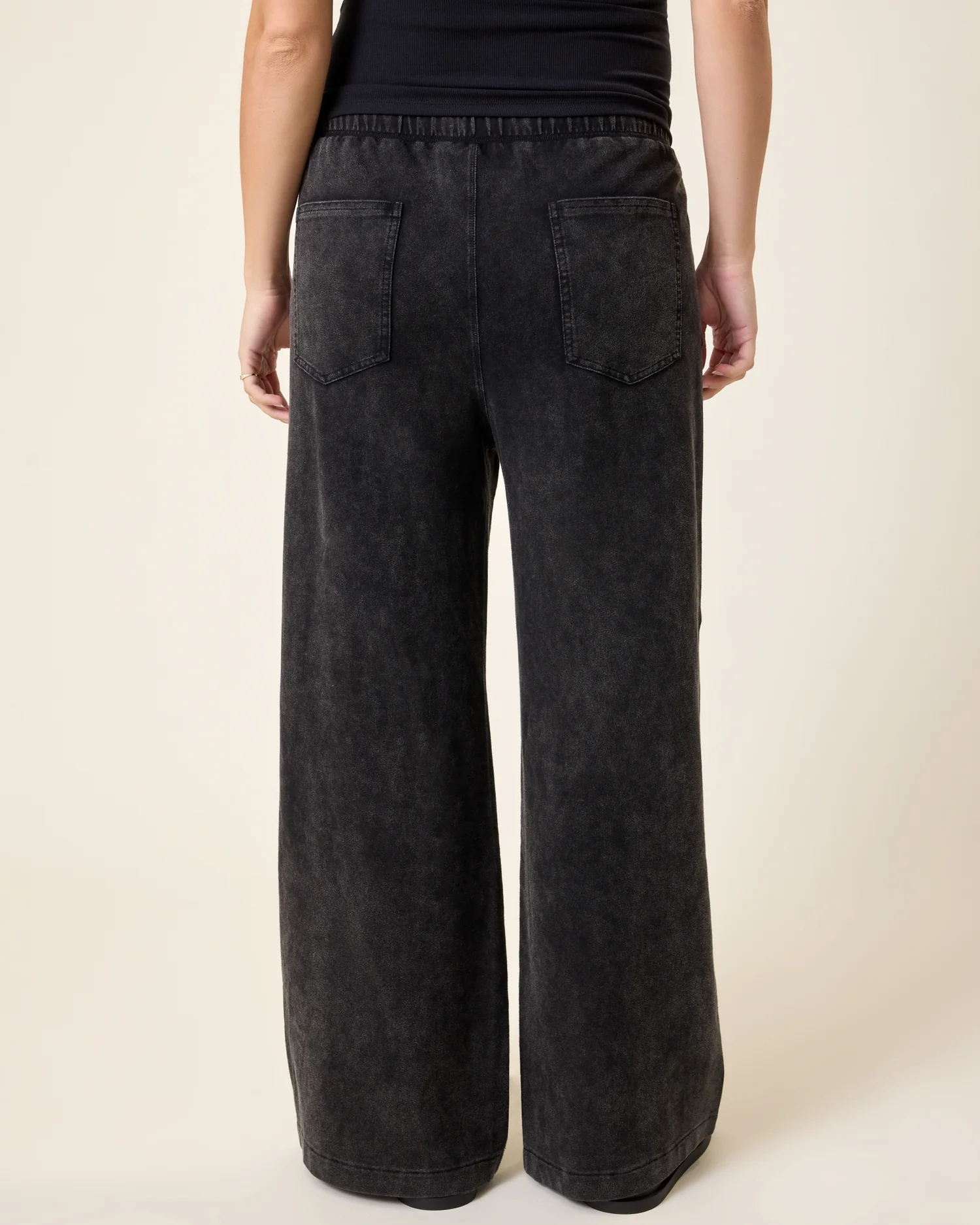 Wide Leg Maternity & Postpartum Drawstring Pant | Black Wash - Image 6